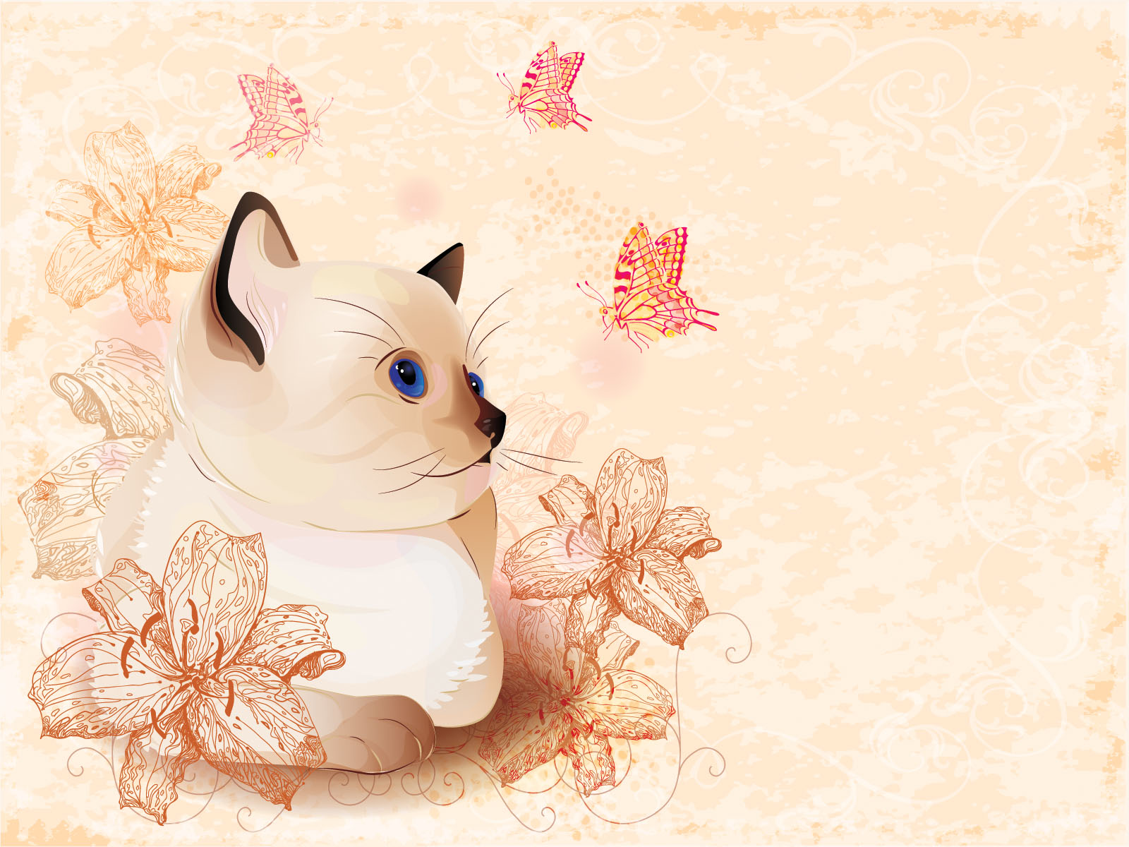 A Kitty and Butterflies Backgrounds